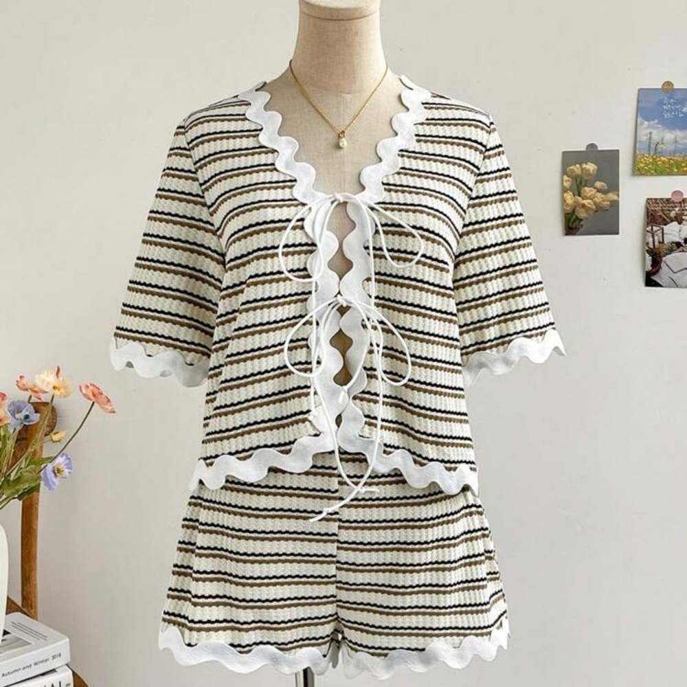 Striped Ruffle Trim Knit Two-Piece Set NWT